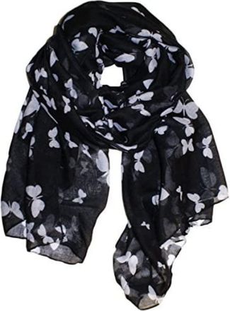 World of Shawls UK Seller!!! New Butterfly Print Ladies Celebrity Style Long Scarves Maxi Scarf, Stole, Wrap, Sarong, shawls. (Black/White)