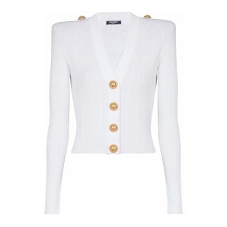 Balmain Cardigans, female, White, Size: S Long-sleeved cable-knit cardigan