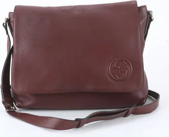 Gucci Red Color Wine Leather Messenger Bag Shoulder Bag (Pre-Owned)