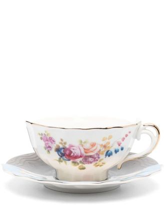 Seletti Hybrid Kerma floral-print tea cup set - unisex - Bone China - OS - Grey