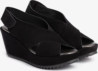 Pedro Garcia Criss-cross wedge sandal in black suede | Federica | Essentials collection | PEDRO GARCIA