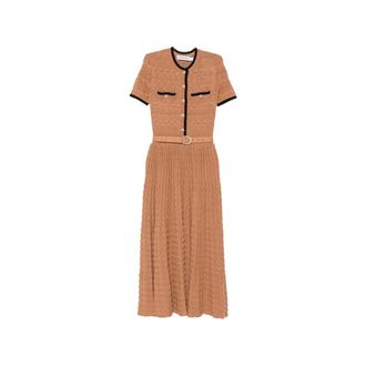 Self Portrait Knitted Dresses, female, Brown, Size: XS Pointelle Knit Midi Dress