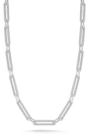 Sphera Milano Pav&eacute; Cubic Zirconia Paper Clip Chain Necklace in Silver at Nordstrom Rack