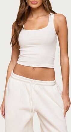 Edikted Linda Rib Scoop Neck Tank in White at Nordstrom, Size X-Large