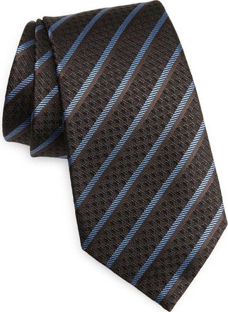 Ermenegildo Zegna Stripe Silk Tie in Dark Brownstripe at Nordstrom