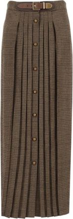 Etro Wol Maxirok Met Plooi en Ruitmotief - Dames - Midirokken - Bruin - M - Wol - Rokken