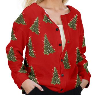 Generic Christmas Jumpers for Women, Womens Christmas Cardigan Lightweight Long Sleeve Button Top Ladies Chunky Cable Knit Reindeer Printed Cardigans Funny Xm
