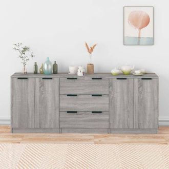 vidaXL Credenze 3 pz Grigio Sonoma in Legno Multistrato - Vidaxl