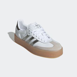 adidas Sneaker ADIDAS ORIGINALS SAMBA, Damen, Gr. 38,5, cloud wei&szlig;, silber metallic, gum 3, Leder, Schuhe Sneaker