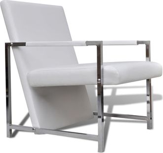 vidaXL Poltrona Con Gambe Cromate Bianca In Similpelle Vidaxl