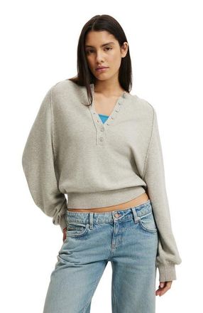 Cotton On Womens Everfine Oversized Henley Knit in Grey Marle at Nordstrom, Size Xx-Small
