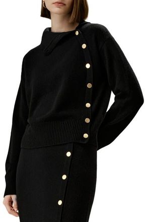 LilySilk Womens Cashmere Sweater With Row of Side Buttons in Black at Nordstrom, Size Medium
