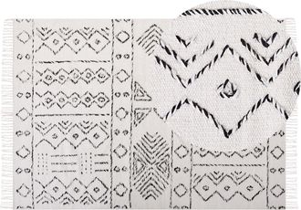 Beliani Alfombra De Lana Blanco Crema Negro 160 X 230 Cm Patr&oacute;n Azteca Pelo Corto Alkent
