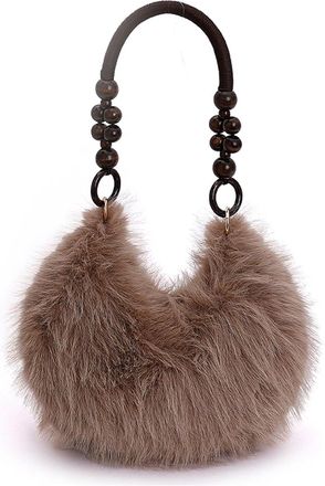 Generic Womens Plush Bags Soft Plush Shoulder Bag For Women Fuzzy Teddy Tote Handbag Top Handle Purse Elegant Ladies Crossbody Winter(Coffee)