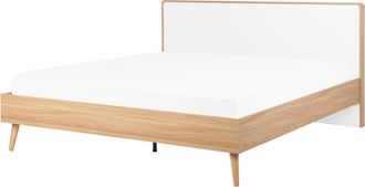 Beliani Cama De Madera Blanca 160 X 200 Cm Con Somier Y Cabecero Estilo Minimalista Escandinavo Serris