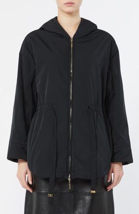 Max Mara Charme Water Repellent Hooded Jacket in Black at Nordstrom, Size 10