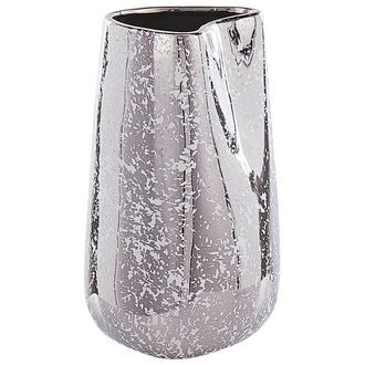Beliani Beliani - Florero Decorativo De Gres Plateado 27 Cm Accesorio Glamour Cirta