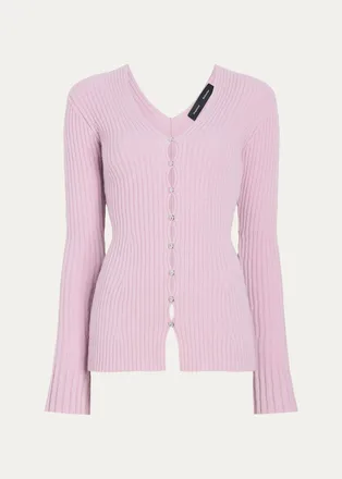 Proenza Schouler Valeria Cashmere Rib V-Neck Cardigan