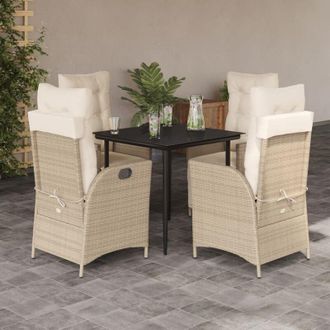 vidaXL Set Comedor De Jard&iacute;n 5 Pzas Con Cojines Rat&aacute;n Sint&eacute;tico Beige Vidaxl