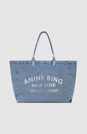Anine Bing Leo Denim Tote in Shadow Blue at Nordstrom