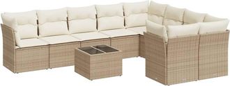 vidaXL Juego De Sof&aacute;s Jard&iacute;n Con Cojines Beige 10 Pzas Rat&aacute;n Sint&eacute;tico Vidaxl