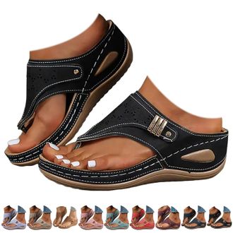 Generic Orthopedic Wedge Sandals for Women Lightweight Orthopedic Flip Flops UK Toe Post Slippers Arch Support Casual Outdoor Slippers Wide Fit New Summer Sli