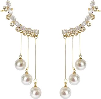 Generic Temperament Long Tassel Pearl Earrings Women Fashion Trend Zircon Gold Earring Ladies Jewelry For Bundles for (Gold, One Size)