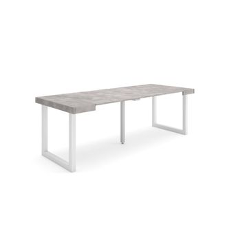 Skraut Home Mesa Consola Extensible, Mesa Comedor Plegable, 220, Para 10 Comensales, Patas Madera Maciza, Estilo Moderno, Gris Cemento - Skraut Home