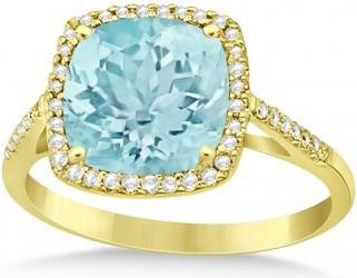 Allurez Cushion-Cut Aquamarine & Diamond Cocktail Ring 14k Yellow Gold (3.70ctw)