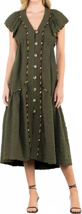 THML Clothing Flutter Sleeve Midi Dress In Green