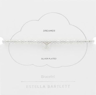 Estella Bartlett Butterfly & Faux Pearl Stretch Bracelet in Silver at Nordstrom