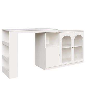 Urban Meuble Mesa de bar giratoria 360&deg; blanca con puerta de cristal