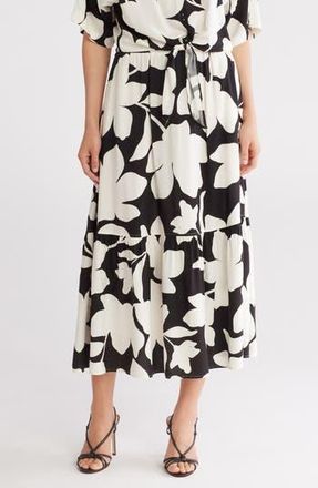 Ellen Tracy Tiered Pull-On Midi Skirt in Black Floral at Nordstrom Rack, Size X-Small