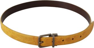 Dolce & Gabbana Mens Yellow Exotic Skin Leather Grey Buckle Belt Gray