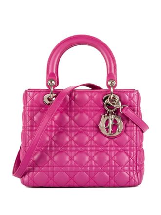 Dior Lady Dior Medium quilted charm tote bag - women - Calf Leather/Brass - One Size - Pink