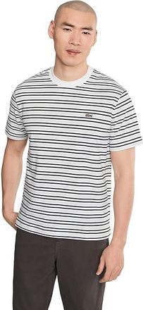 Lacoste Striped Cotton T-Shirt Mens T Shirt Blackbird/White : 7 (2XL), Cotton/Elastane/Jersey