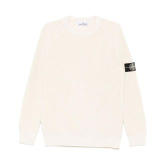 Stone Island Round-neck Knitwear, male, Beige, Size: XL Ivory Sweater with Compass Detail