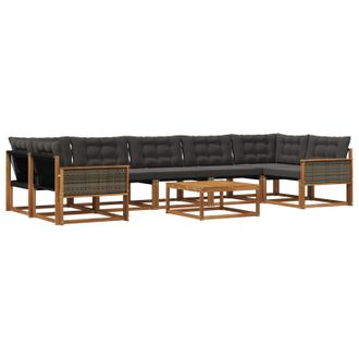 vidaXL Conjunto De Sof&aacute;s De Exterior Con Coj&iacute;n 8 Pcs Natural Y Negro Vidaxl