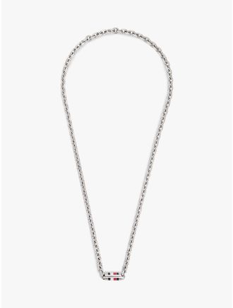 Tommy Hilfiger Mens Signature Stripe Chain Link Necklace - Grey