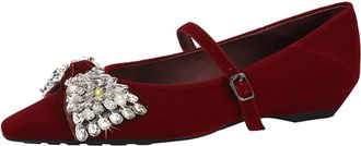 Generic Womens Pump Slip-on Wedge Heel Party Dress Heel Rhinestones Bow Casual Shoes Buckle Wedding Evening Party (7.5,Red)