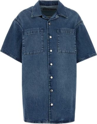 Alexander Wang Blue Shirt Collar Logo Shirt Dress
