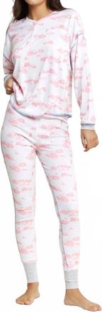 Honeydew Intimates Back In Bed Long Henley Pj Set In White Cabin Toile