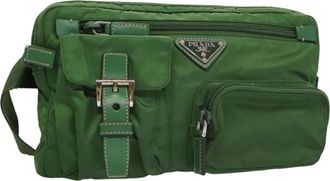 Prada Multi Pocket Zip Waist Bag Tessuto Green Nylon Bag (Pre-Owned)