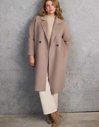 Live Unlimited London Womens Oatmeal Double Faced Coat - Cream/Brown - Size: 18