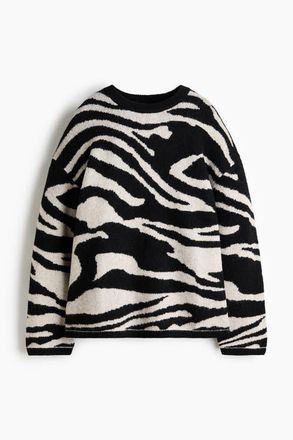 H&M Jacquard-knit Jumper in Black/zebra Print at Nordstrom, Size Xx-Small