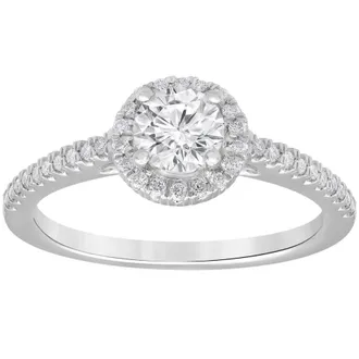 Grown Brilliance 1.00 Caratt 14K White Gold Round Cut Lab Grown Diamond Halo Engagement Ring for Women- Color/Clarity-IBSI