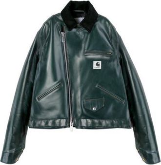 sacai Carhartt WIP Leather Jacket in Green at Nordstrom, Size 2