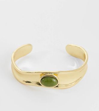 Orelia Bracciale con giada verde placcato in oro 18 kt effetto fuso