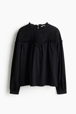 H&M Bluse mit Broderie Anglaise - Schwarz