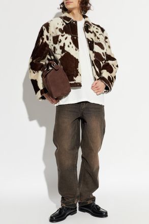 Represent Leather Jacket With Animal Motif, Mens, Brown